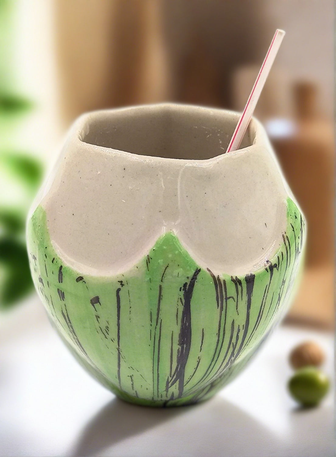 Ceramic Tumbler/Glass , Coconut Glass , Tropical Bar Cocktail Mug - Coconut