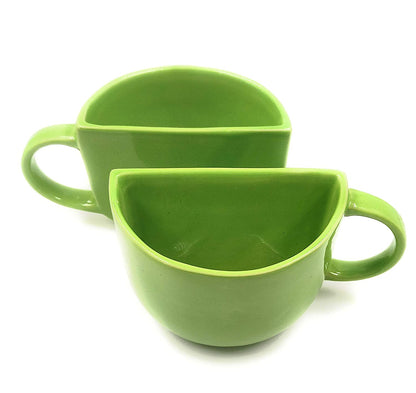 Unique Ceramic Coffee Mugs Cum Half Tea Cups (Set Of 2, Green)