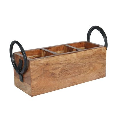 Acacia Wood Cutlery Holder with Metal Rings