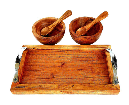 Wooden Bowl Set with Tray & Spoon