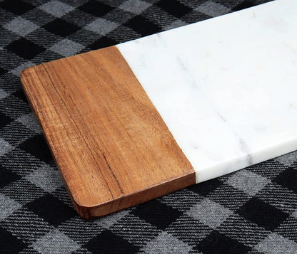 Marble and Wooden Serving Platter - 14x6"