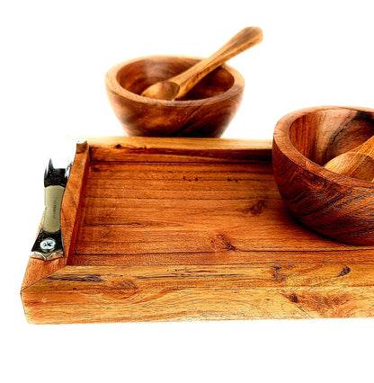 Wooden Bowl Set with Tray & Spoon