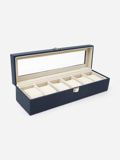 Navy Blue Leather Watch Organizer (6 slots)