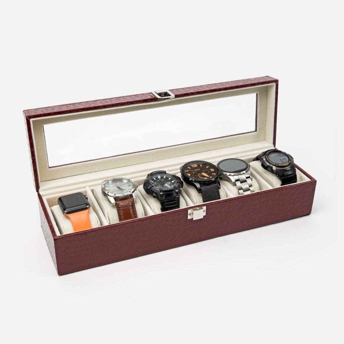 Burgundy Croc Textured Leather Watch Organizer (6 slots)