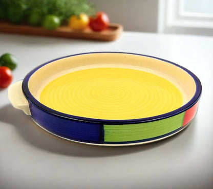 Ceramic Round Pizza Plate 8 Inches Serving Plate , Microwave Safe Round Plate - Multi