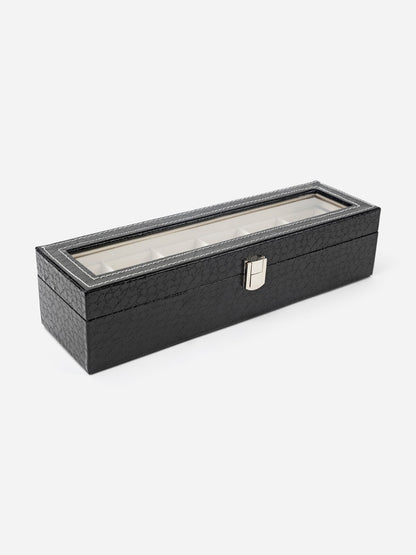 Black Croc Textured Leather Watch Organizer (6 slots)