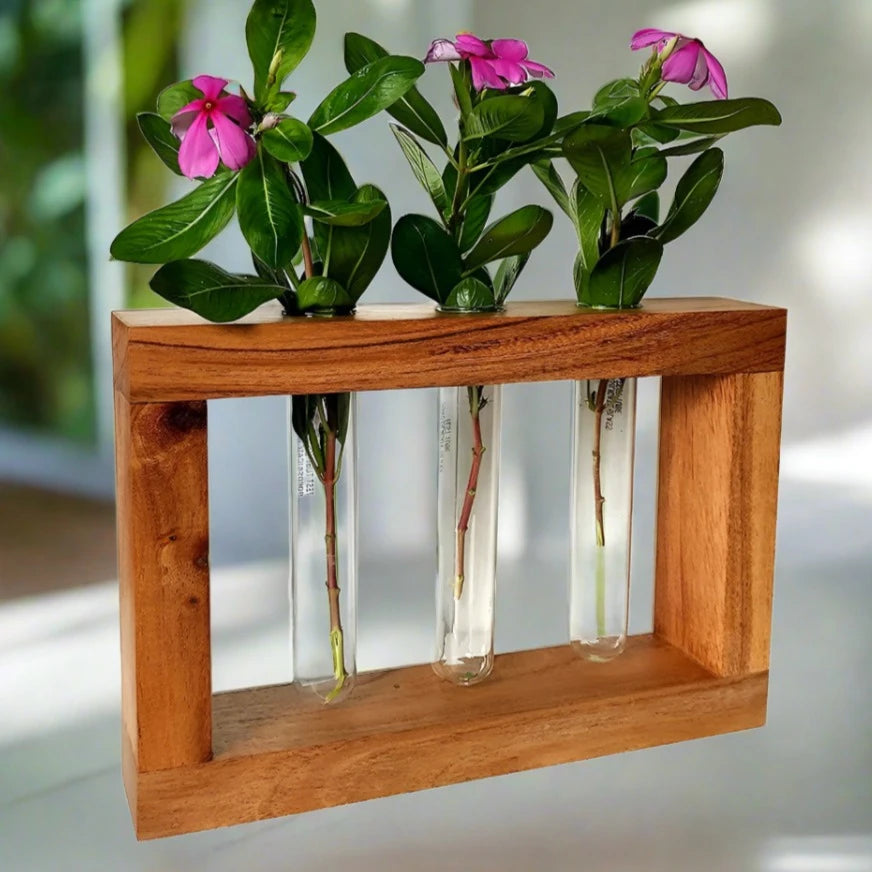 Wooden triple test tube planter