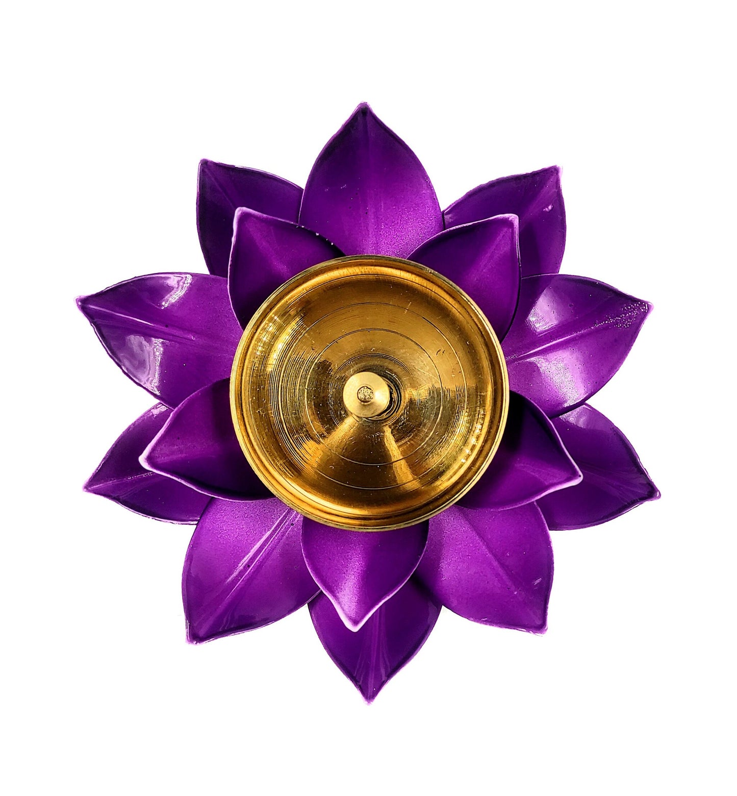 Brass Lotus Kuber Diya Puja Oil Lamp Deepak With Enamel For Home -PURPLE