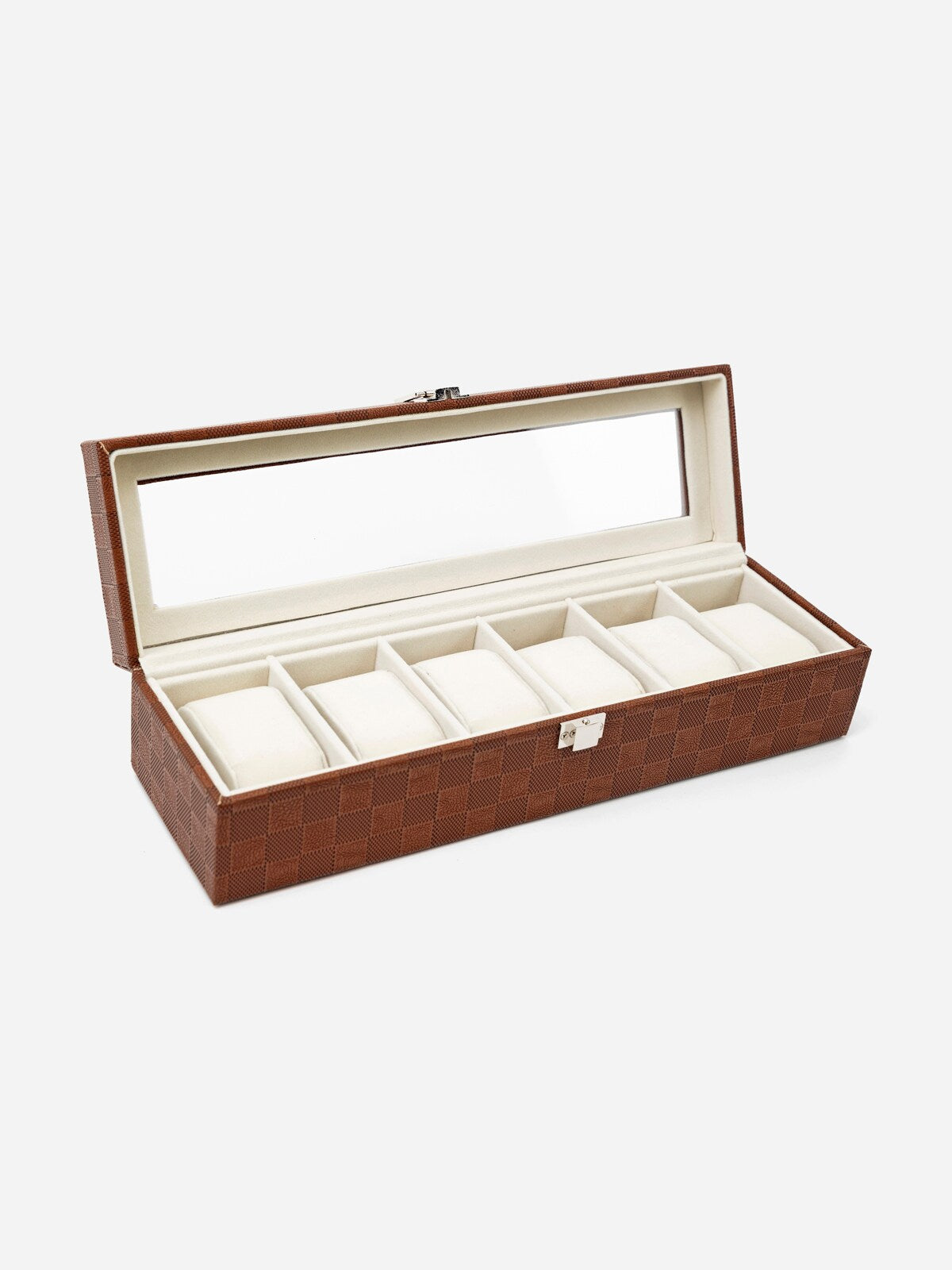 Brown Checked Leather Watch Organizer (6 slots)