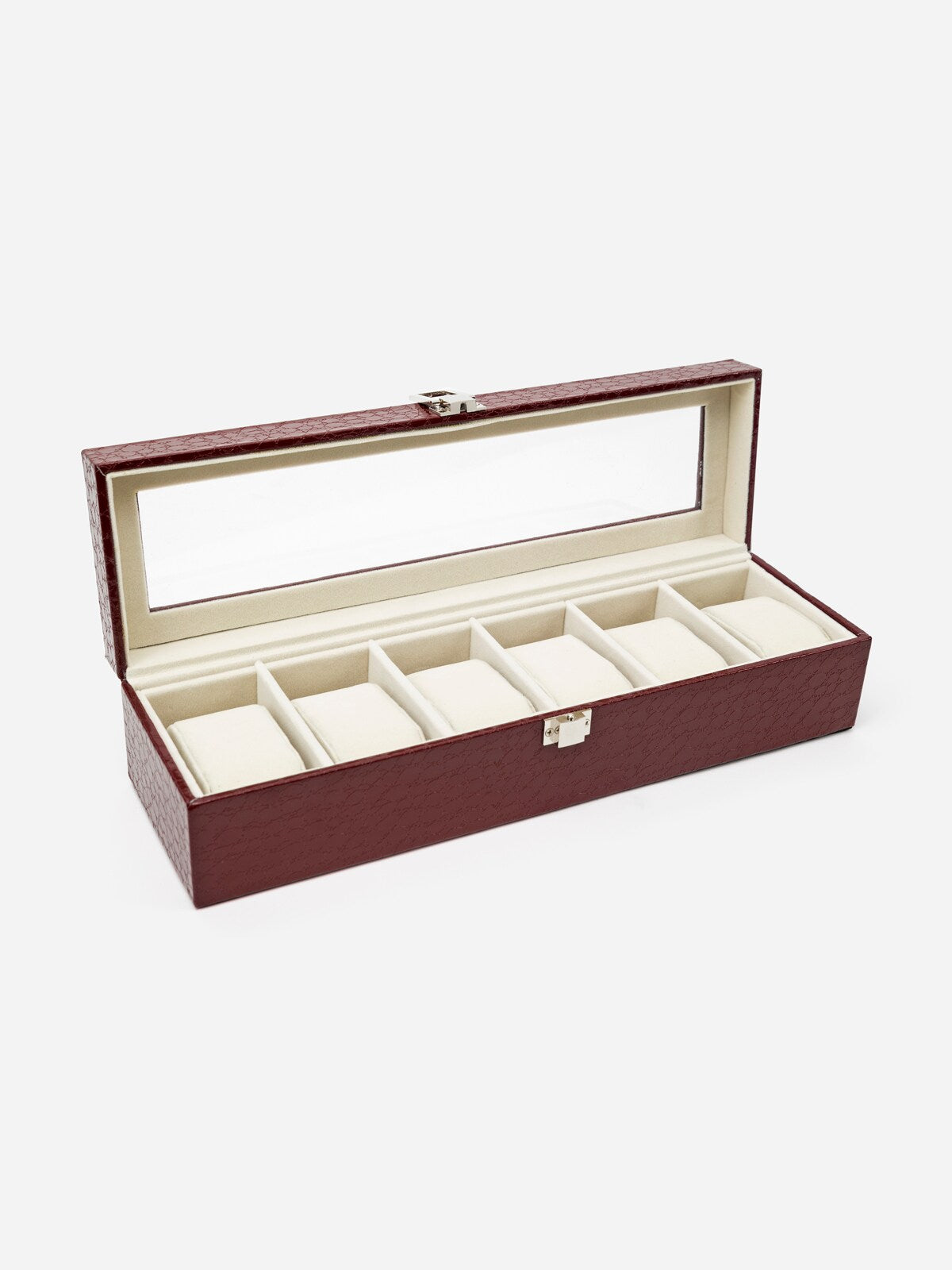 Burgundy Croc Textured Leather Watch Organizer (6 slots)