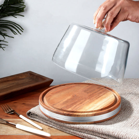 Rustic Cake Plate with Glass Cloche - 7.5 x 4.5 inch